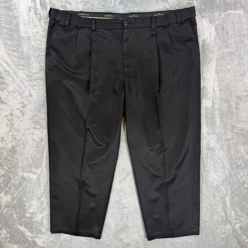 Oak Hill Pleated Dress Pants Mens Size 54x30 Black Polyester Trousers